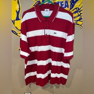 Lacoste Men's Polo Shirt in Bold Red and White Stripes